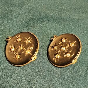 Gold-Tone Black Starburst Clip Earrings